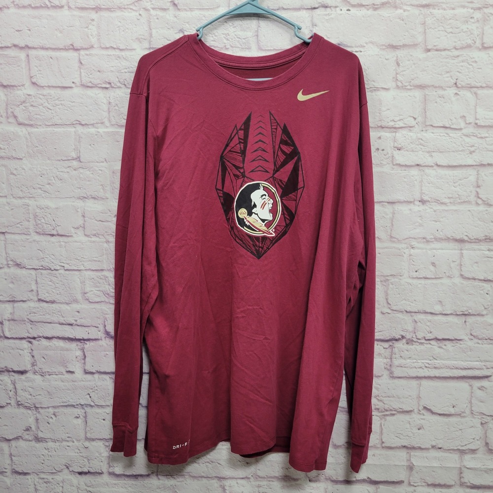 Nike Florida State Seminoles Graphic Shirt Mens XXL Red FSU Dri-Fit Long Sleeve